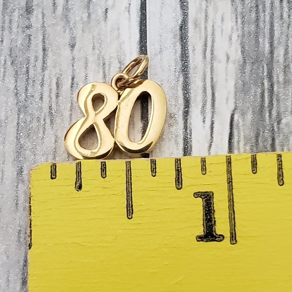Number 80 Sports 80th Birthday Anniversary Gold Tone Charm - Picture 2 of 3